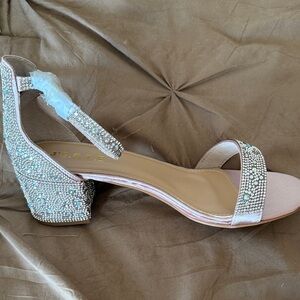 Sparkling Rhinestone Block Heel Sandals - Pink